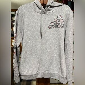 Adidas Heather Gray Hoodie with Floral Accents